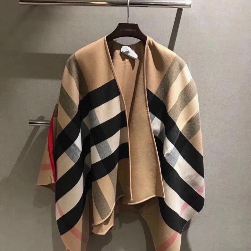 Burberry Beige and Black Striped Poncho